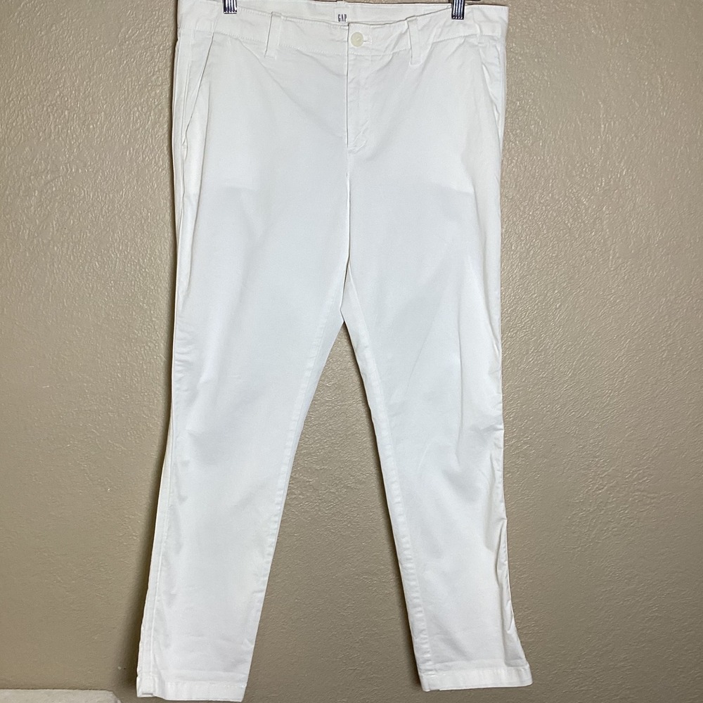 Gap Girlfriend Chino White Straight Leg Flat Front‎ Stretch Pants Women's Size 8